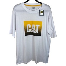 CAT Caterpillar Workwear Fade Logo Tee Shirt Mens XL White NEW