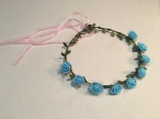 Womens Girls Headband Crown Blue Tiara Cosplay Princess Fairy Wedding Costume