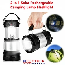 1- 2PC Solar Power LED Camping Lamp Flashlight Tent Light Rechargeable Lantern