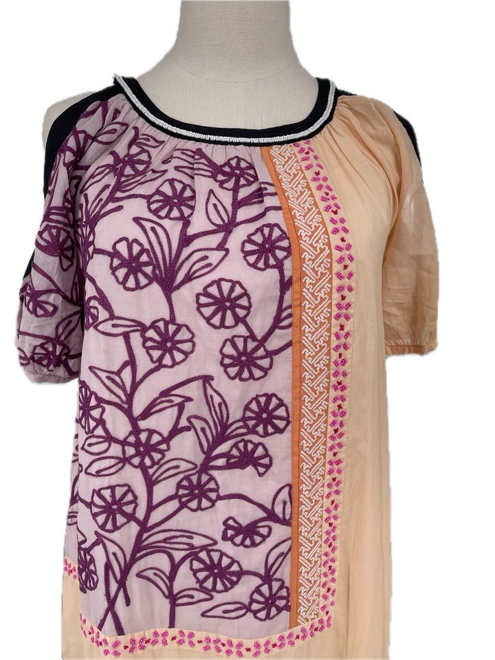 Anthropologie Leifnotes Brimming Borders Embroidered Bead Shift Dress Size 0 XS - Image 3 of 4