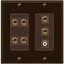 3.1 Speaker 6 Banana Binding Post Wall Plate with 1 x RCA 2 Gang Brown/Brown