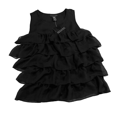 Apostrophe Black Sleeveless Sheer Ruffle Tiered Tank Women s Size Small Missy