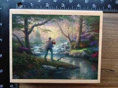 Thomas Kinkade IT DOESNT GET MUCH BETTER Fishing Scenery Rubber Stamp TK-104T