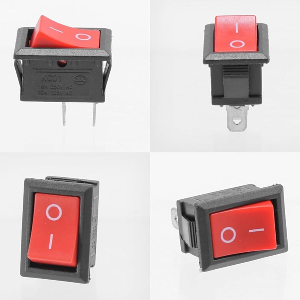 Red Rocker Switch ON-OFF 2-Pin SPST 21x15mm KCD1-101 10A/125VAC 6A ...