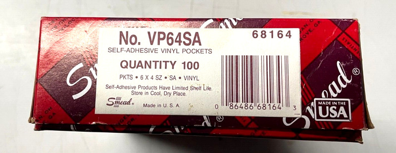 SMEAD Self Adhesive Vinyl Pockets 6" x 4" New/ Open Box