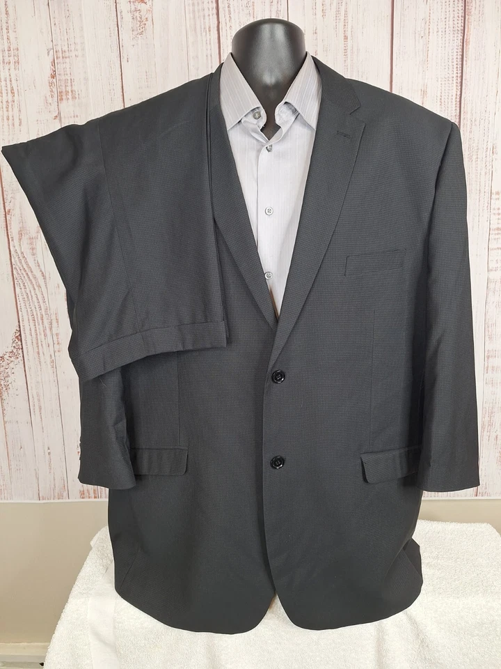 Stacy Adams 2 Piece Suit 52R/S 44X24 Black Check Double Vented Shortened - Image 2 of 4