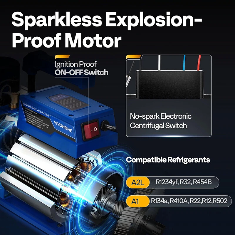 Bomba de vacío de aire de 2 etapas 1/2 HP 5CFM R32 R1234yf R454B R134a Foto 2 de 4