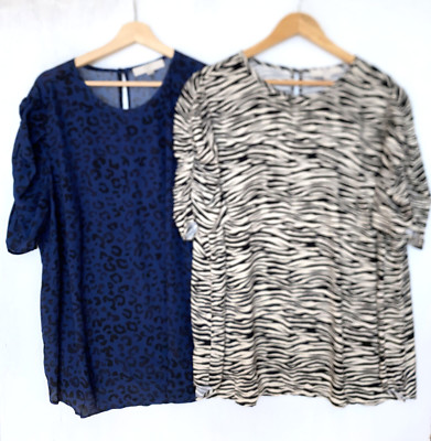 LOFT PLUS Two Bundle Ruched Sleeve Tunic Blouses Animal Print Size 20