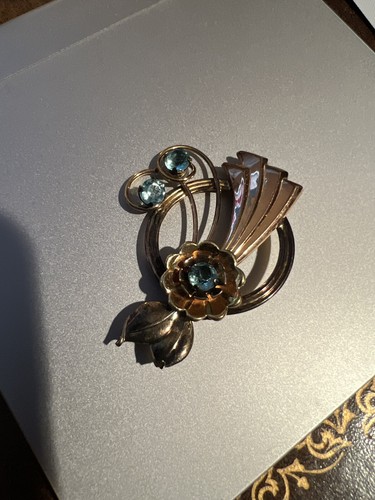 GF Pin Brooch Art Deco Gold Filled 1/20 12K Signed Harry Iskin Blue - Picture 7 of 10