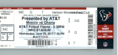 Mexico vs Ghana 6/28/17 NRG Stadium Houston TX - Full Ticket ...
