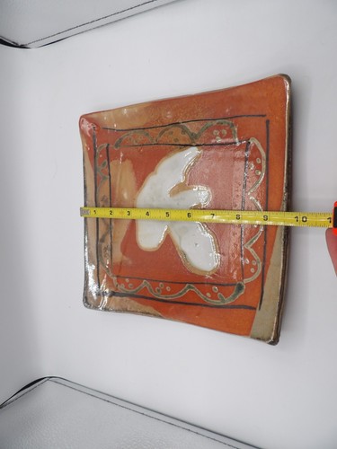 Juego de 2 platos de cena cuadrados de cerámica artística de estudio lanzados a mano 9,5"x9,5" firmados - Imagen 6 de 16