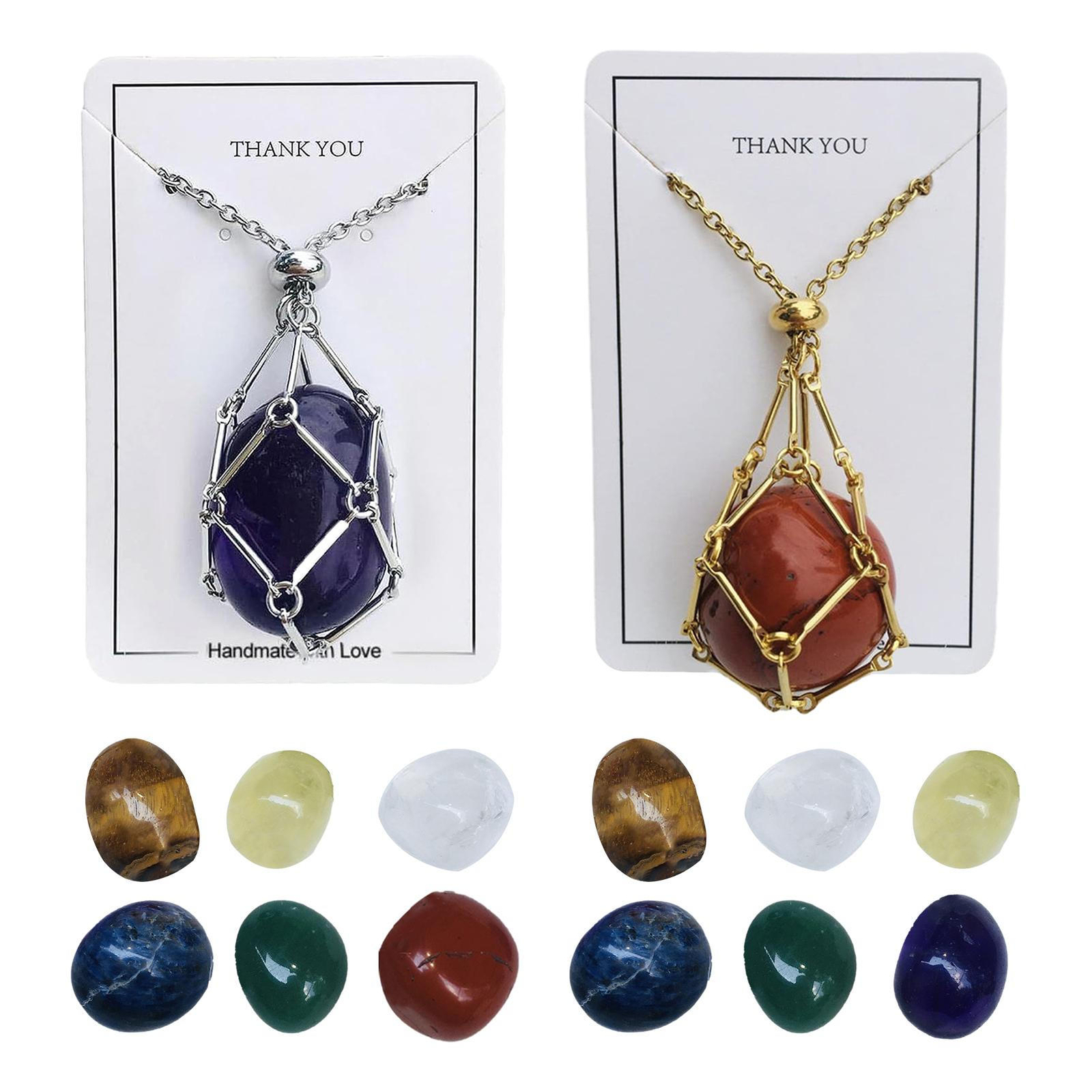 7PCS Color Crystal Holder Cage Necklace Stone Holder Necklace