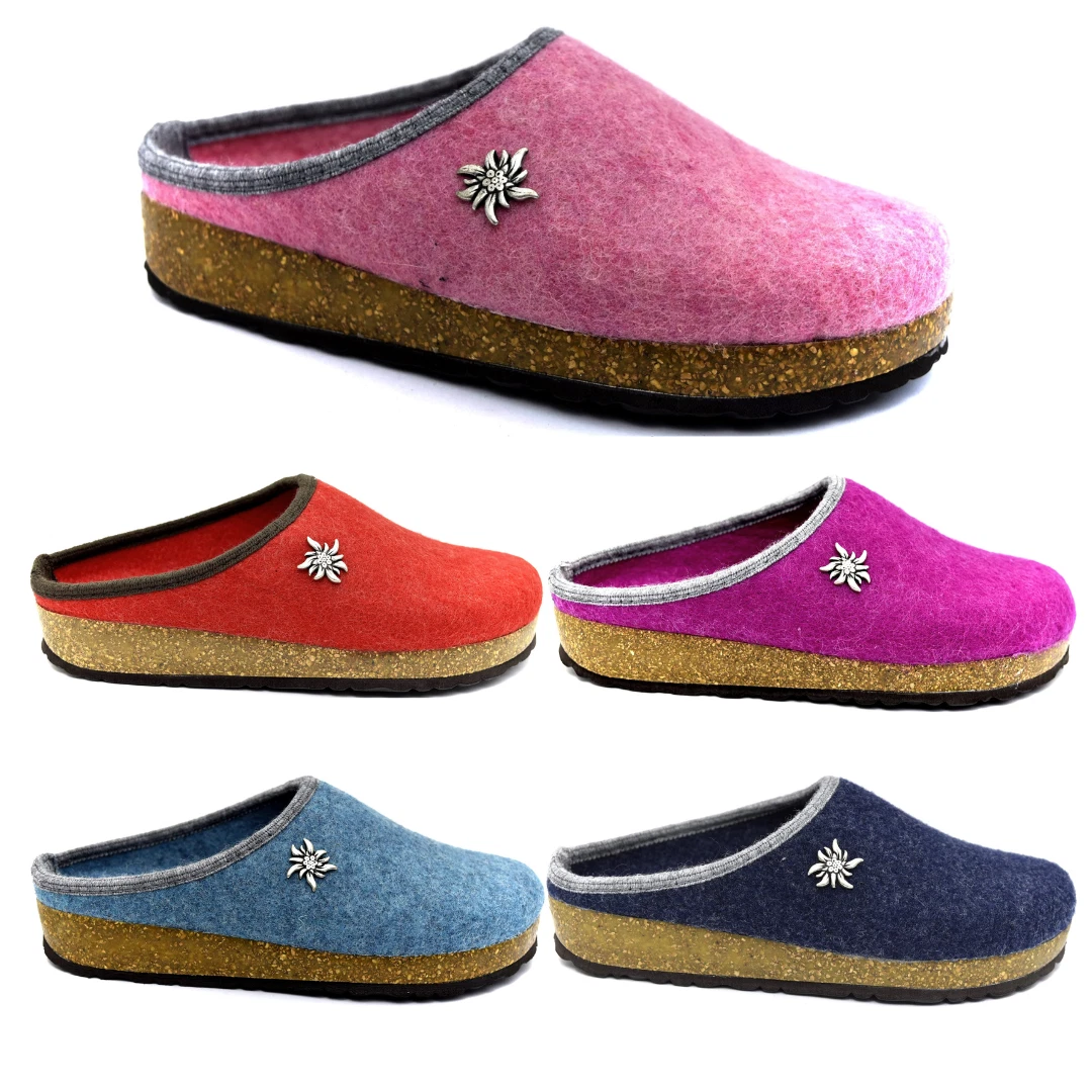 Pantofole Donna Invernali Apreggio In Feltro | Scarpe Comode Con Soletta Anatomica | Calzature Fatte A Mano | Regalo Per Donne E Mamme