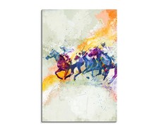 60x90cm Pferderennen I Aquarell Art Leinwandbild