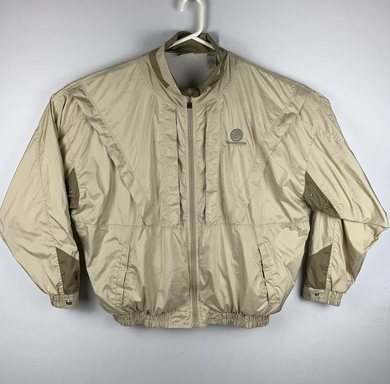 Giacca a vento vintage FILA uomo XL beige full zip turn berry logo isola