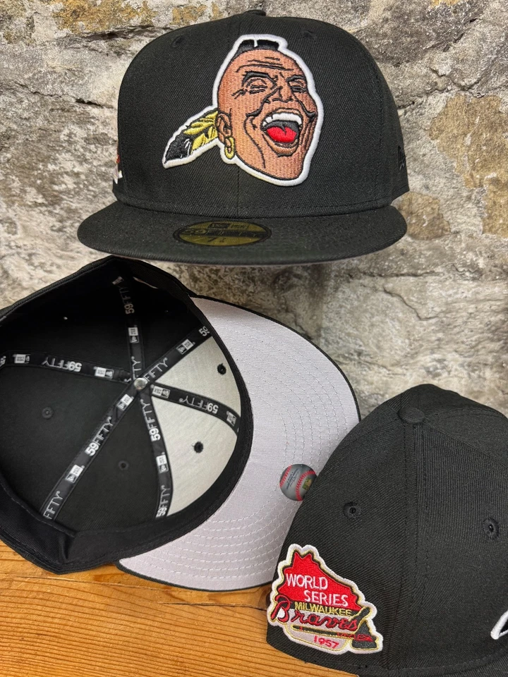 Milwaukee Braves Indian New Era Equipado 59Fifty 1957 Serie Mundial Personalizado RARO NUEVO Foto 4 de 4