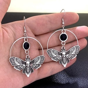 Authentic Goth Punk Moth Skull Drop Earrings Gothic Aesthetic Women Party Jewelry