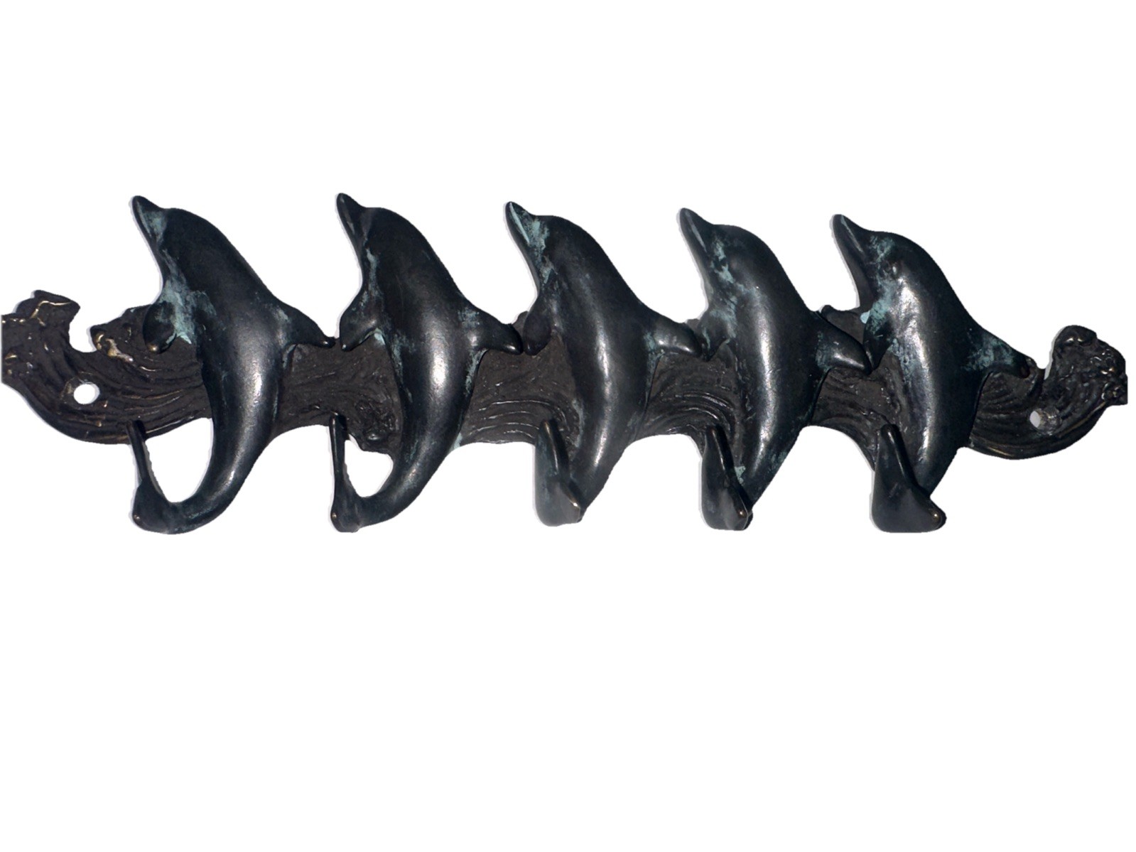 VTG 5 dolphins Bronze Tone Metal Rack  Key Jewelry Holder Wall Mount