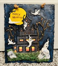 Halloween Happy Haunting Haunted House Ghosts 3D Resin Wall Sign Decoration