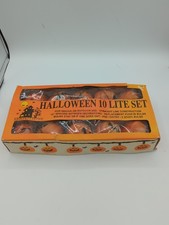 Halloween Blow Mold Pumpkin Light Set of 10 Jack O Lantern Decor String Vintage