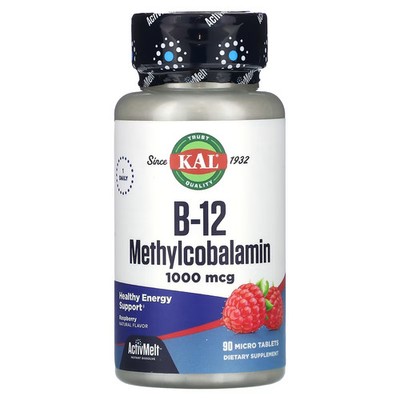 2 X KAL, B-12 Methylcobalamin, Raspberry, 1,000 mcg, 90 Micro Tablets
