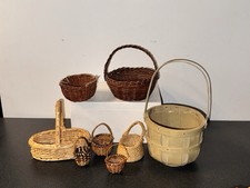 8pc Vintage Miniature Handmade Wicker Handled Basket Group