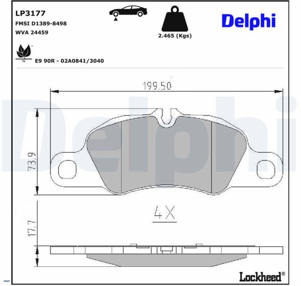 Delphi LP3177 Bremsbelagsatz FüR Scheibenbremse Bremsbelagsatz FüR Porsche-image