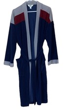 LEE House Coat Robe Kimono Soft Velour Red Gray Blue Size 31 S/M USA Vintage