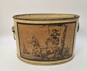 Victorian Rustic Tin Tea Pencil Desk Caddy Pastoral Design Lion Head Ring Pulls