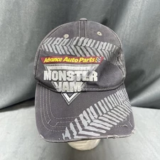 Monster Jam Logo Advance Auto Parts Hat Distressed Look Gray With Tire Tracks