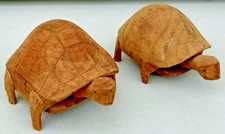 Lot of 2 - Vintage Hand Made Carved Wooden Turtle Tortoise Figures