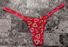 VICTORIA'S SECRET PINK CANDY CANE HEART MICRO TINY LOGO SIDE STRAP THONG PANTIES