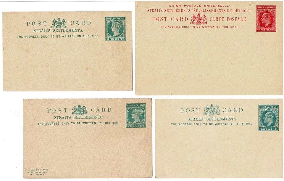 Lote de 4 papelería postal Straits Settlements incl. Tarjeta de respuesta completa Foto 4 de 4