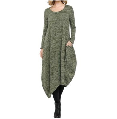 Miracle Berry Soft Green Marled Asymmetrical Bubble Dress - Size Medium