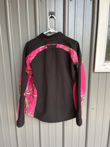 RealTree Jacket Women's Large Black With Pink Camo Full Zip Soft Shell Fleece - Picture 2 of 3