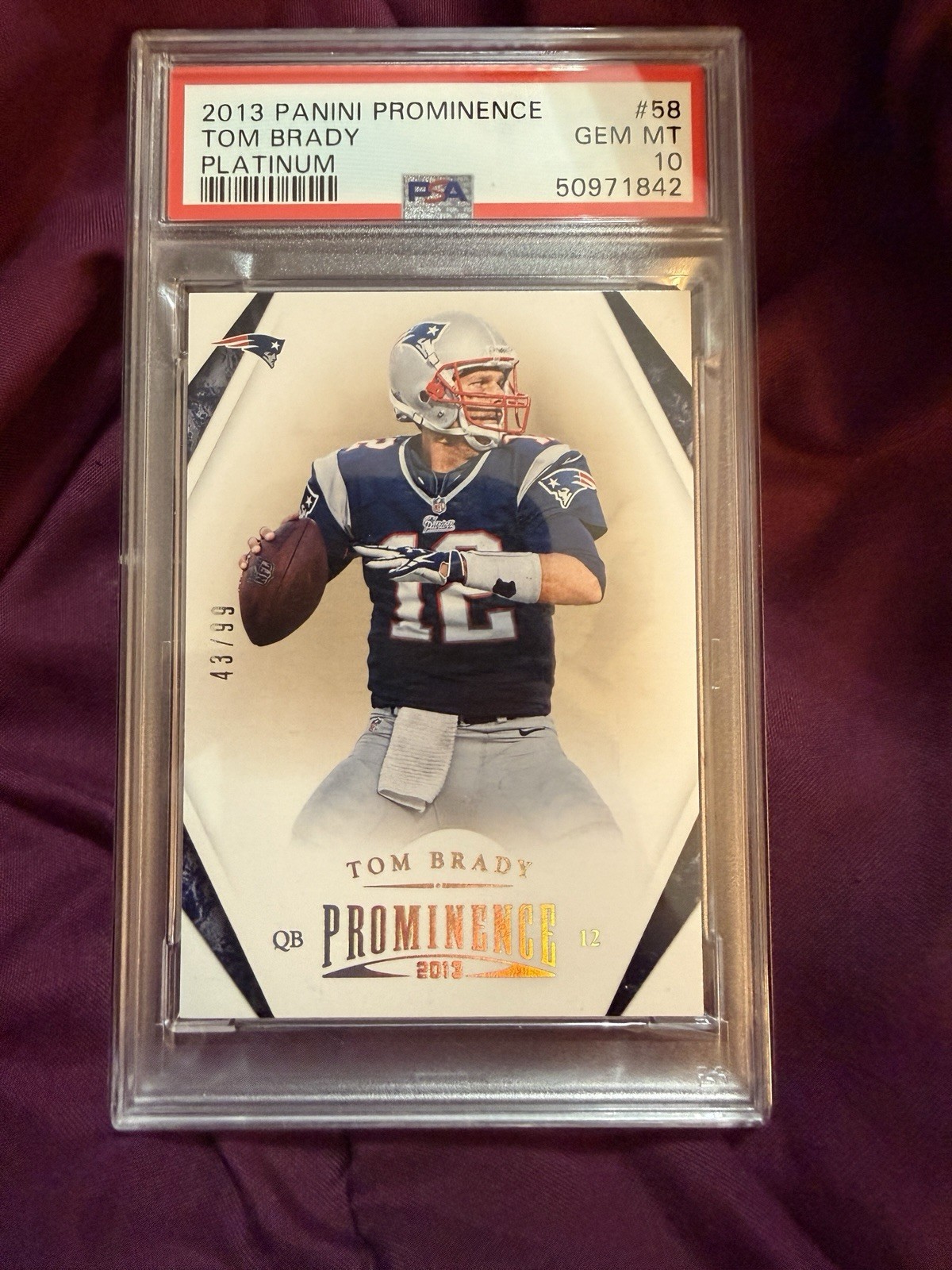 2013 Panini Prominence Tom Brady #58 Platinum /99 PSA 10 Gem Mint Low Pop 3