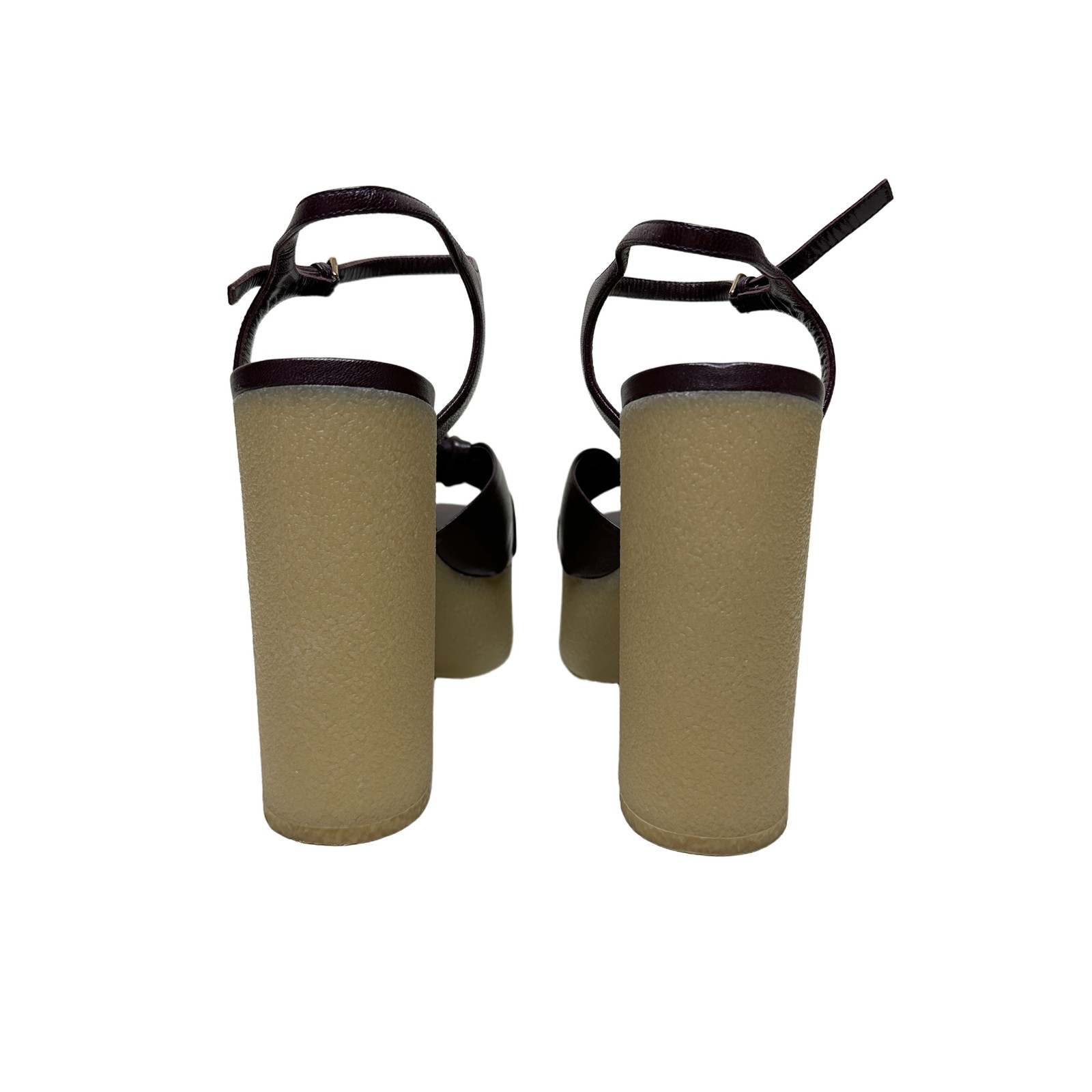 Saint Laurent Bianca sandalo gomma plateau annodato pelle bordeaux vino rosso 38