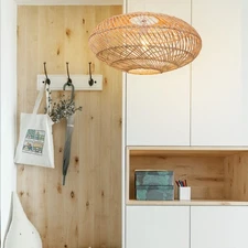 Natural Rattan Pendant Light, Woven Round Chandelier Pendant Lamp Shade, Hang...