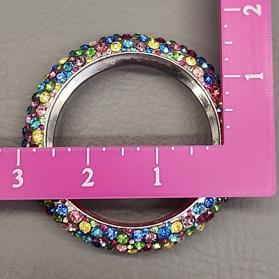 Rhinestone Bangle Bracelet Multicolor Silver Tone… - image 3