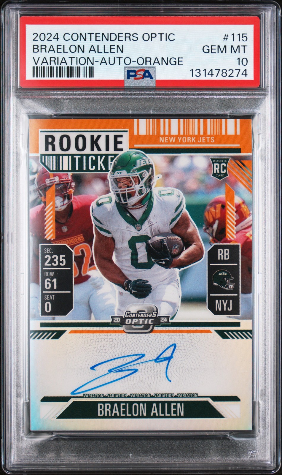 Braelon Allen Panini Contenders Optic #115 Variation-Autograph-Orange