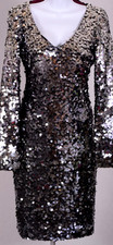 NWOT ST.JOHN Women's Metallic Silver Black Sequins Throughout Shimmer Dress Sz 8
