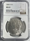 1884-O MORGAN SILVER DOLLAR GRADED NGC MS63