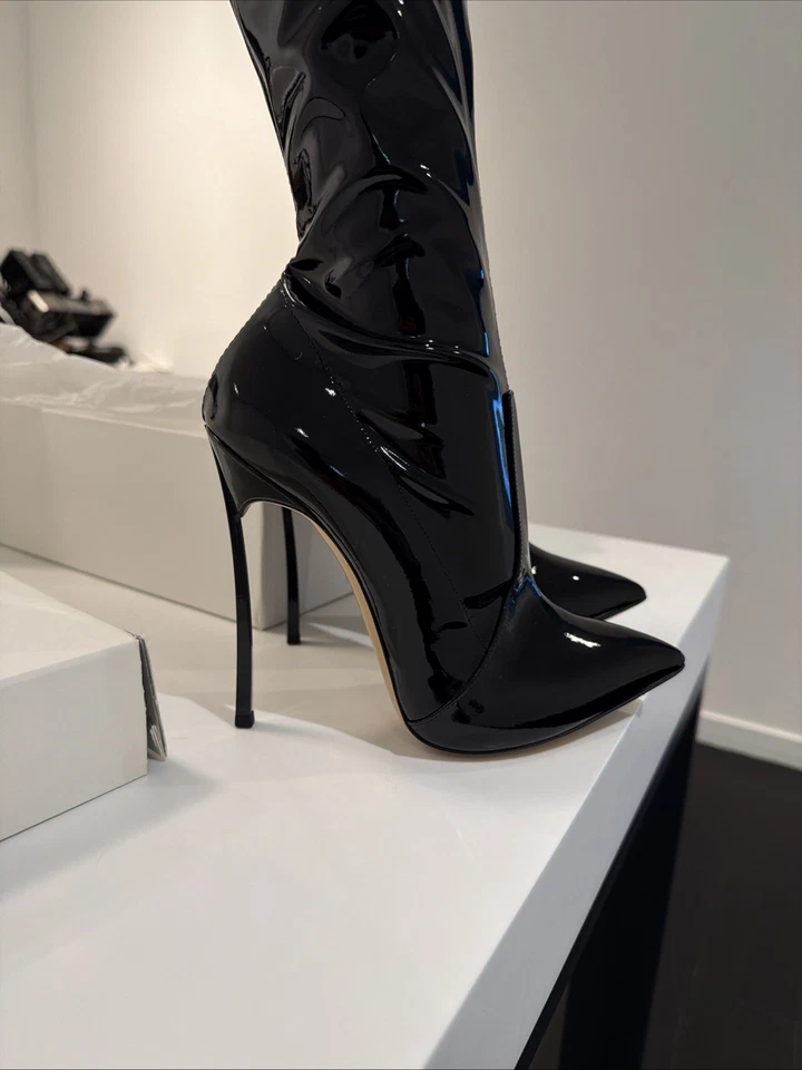 $1,300 Botas Casadei Blade Negro Charol Sobre la Rodilla Nuevas Con Caja Foto 2 de 4
