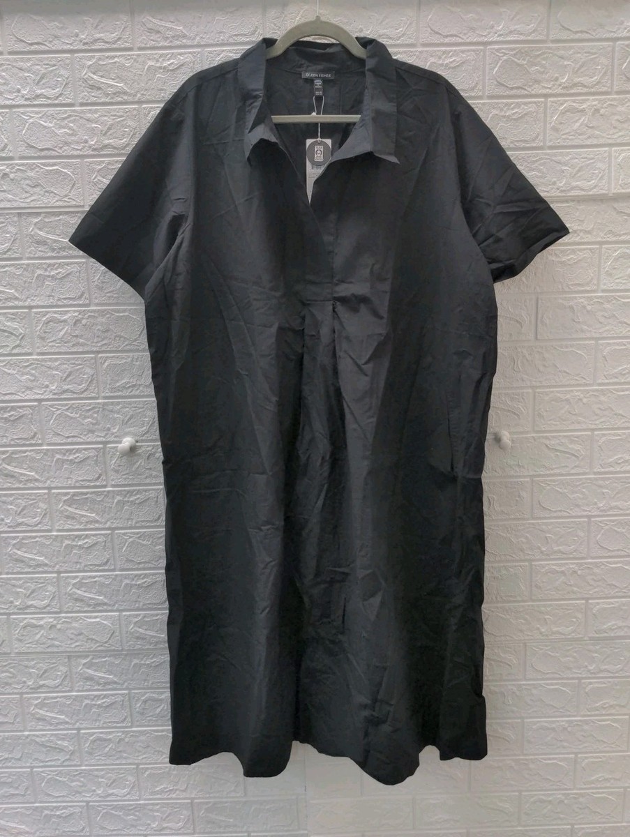 New Eileen Fisher Classic Collar Dress Black Size 1X