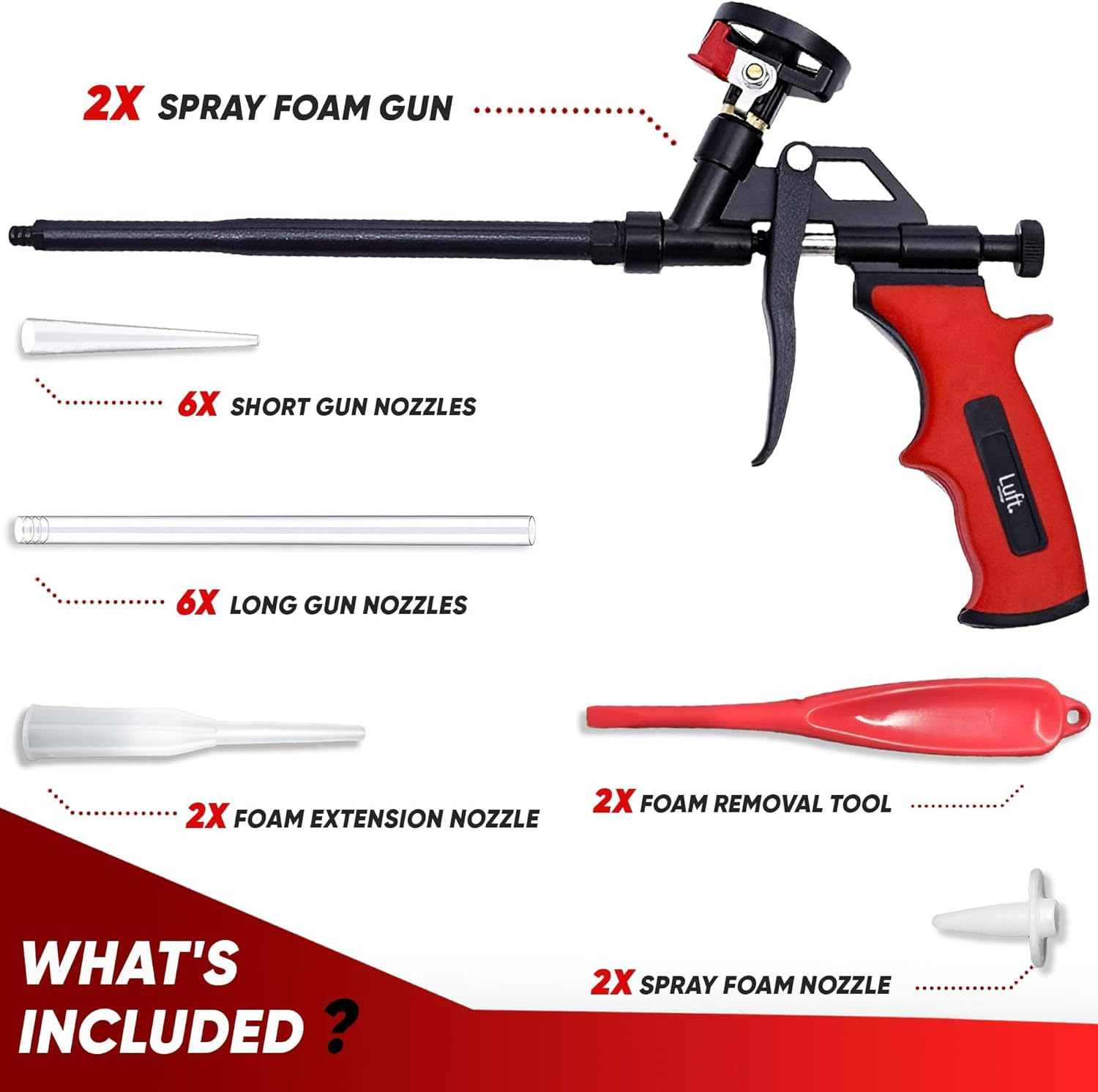 Luft Professional Expanding Foam Spray Gun (1 Insulation Gun + 9 Extenders) PU I