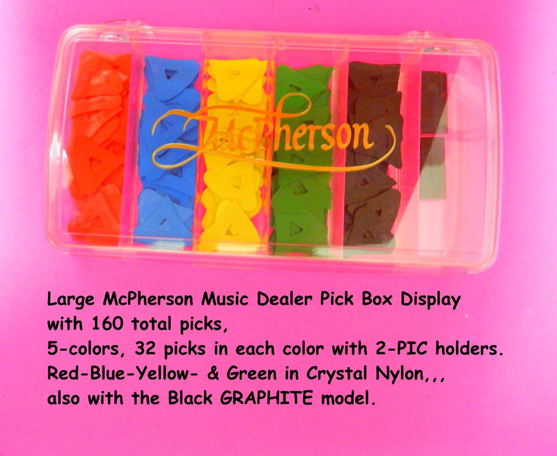 (160) McPherson 1990's Vintage Guitar PICKS, Original Dealer PICK DISPLAY box