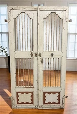 Vintage Indian Garden Gates, Teak Meatal Carved Doors Architectural Salvage A114