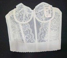 GODDESS VTG NWT 34B BRA WHITE LACE STRAPLESS V-BACK BUSTIER CORSETTE BONED 688