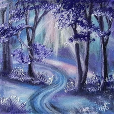 Original Oil Snowy Forest Painting Impressionist Winter Landscape Art Canvas