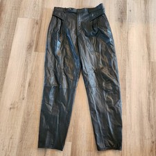 Vintage Bermans Black Leather Pants Made in Korea Sz 34 Pleated Tapered 80s 90s
